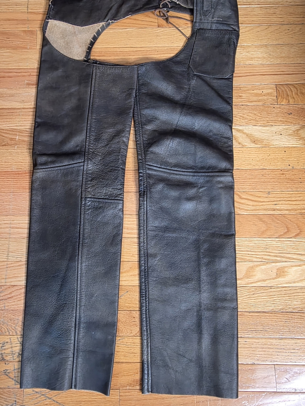 Women's Black Leather Flare Chaps Jeans